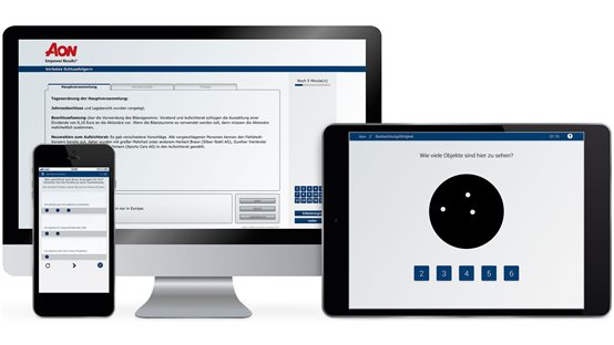 PC Tablet und Smartphone mit Fähigkeitstests